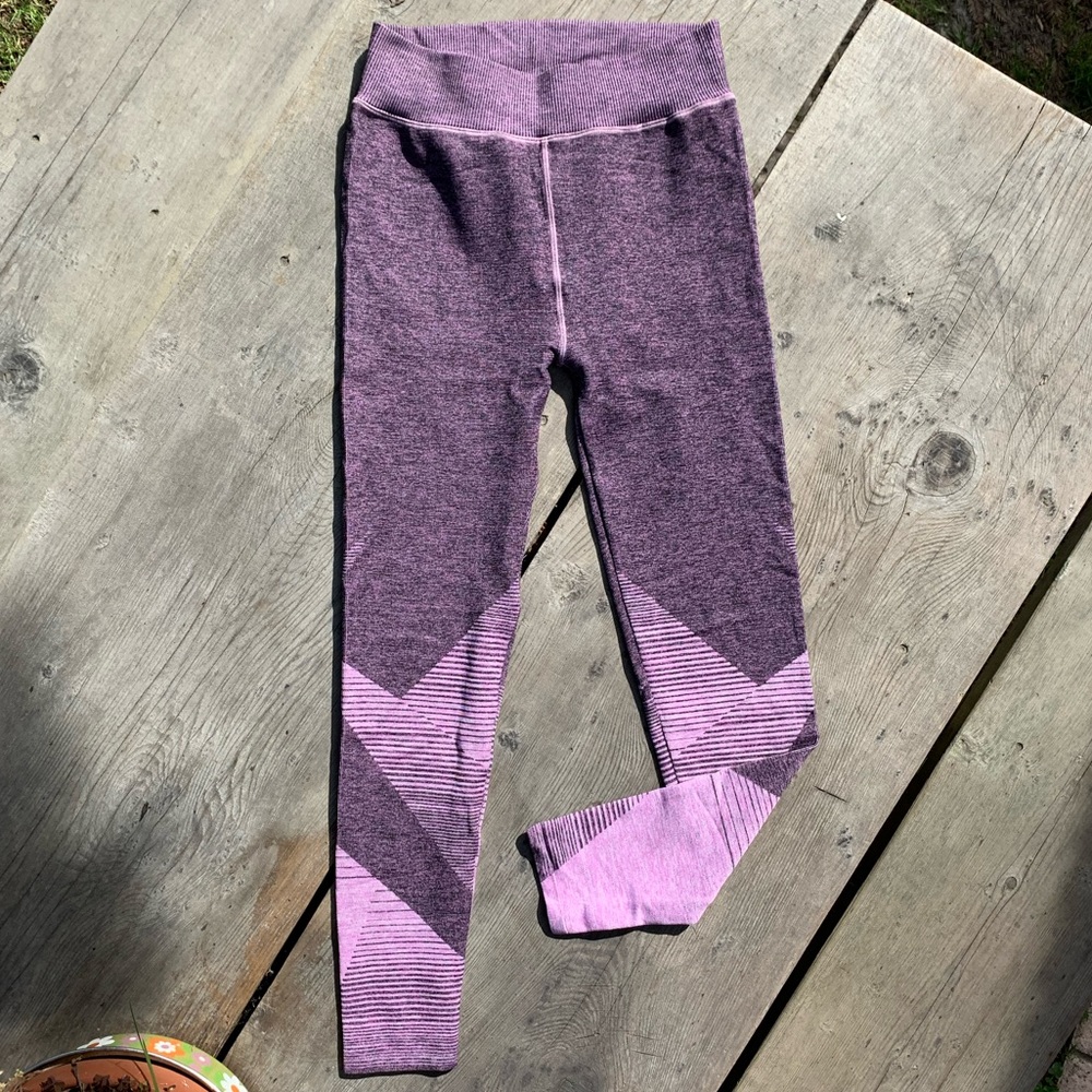 Splendid seamless purple color block yoga workout leggings stretch spandex pants - Picture 3 of 13